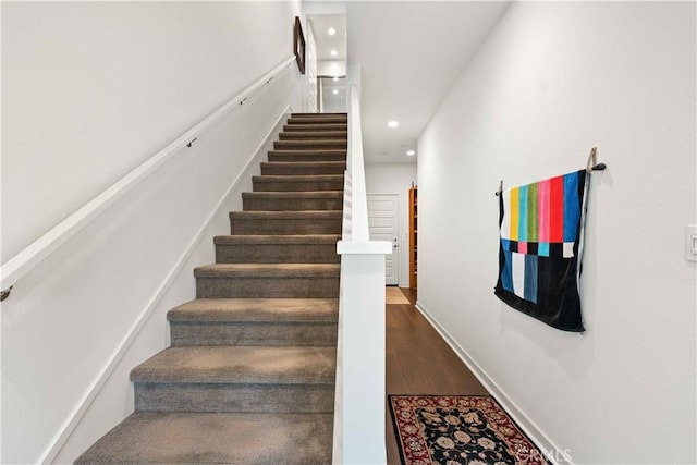 19533 Cardigan Dr, Northridge, CA 91324 - stairs featuring recessed lighting and wood finished floors