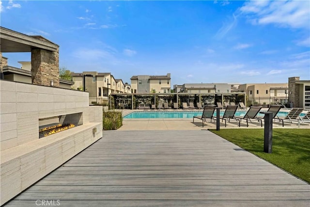 19533 Cardigan Dr, Northridge, CA 91324 - deck with a residential view, a community pool, and fence