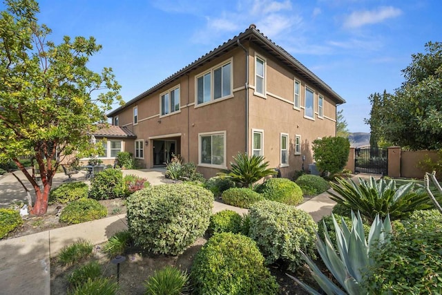 back of property featuring a patio area, stucco siding, and fence