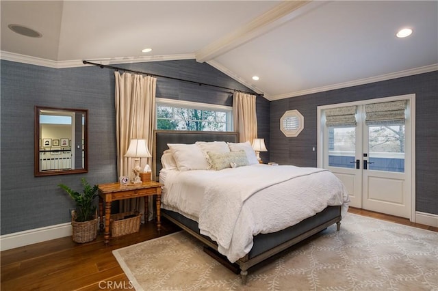 2400 Holly Ln, Newport Beach, CA 92663 - bedroom featuring wood finished floors, ornamental molding, baseboards, access to outside, and recessed lighting