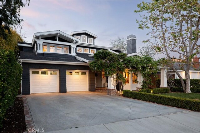 2400 Holly Ln, Newport Beach, CA 92663 - craftsman house featuring concrete driveway, a garage, and a chimney