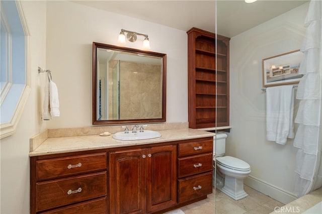 2400 Holly Ln, Newport Beach, CA 92663 - full bathroom featuring vanity, toilet, tile patterned floors, and baseboards