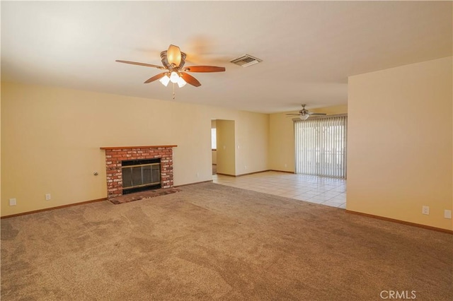 15084 Tacony Rd, Apple Valley, CA 92307 - unfurnished living room featuring carpet, baseboards, a ceiling fan, and visible vents
