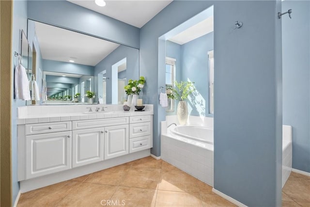 115 Vermillion, Irvine, CA 92603 - bathroom with a garden tub, vanity, and tile patterned flooring