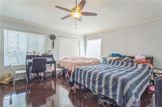 18641 Nathan Hill Dr Unit 8, Canyon Country, CA 91351 - bedroom featuring ornamental molding, ceiling fan, wood finished floors, and a textured ceiling