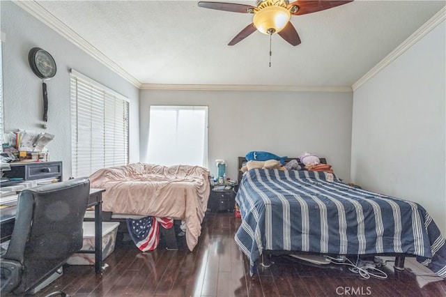 18641 Nathan Hill Dr Unit 8, Canyon Country, CA 91351 - bedroom featuring crown molding, a ceiling fan, and hardwood / wood-style flooring