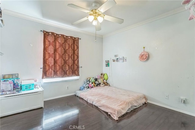 18641 Nathan Hill Dr Unit 8, Canyon Country, CA 91351 - bedroom with ceiling fan, baseboards, ornamental molding, and wood finished floors