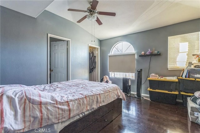 18641 Nathan Hill Dr Unit 8, Canyon Country, CA 91351 - bedroom featuring baseboards, a ceiling fan, wood finished floors, and lofted ceiling