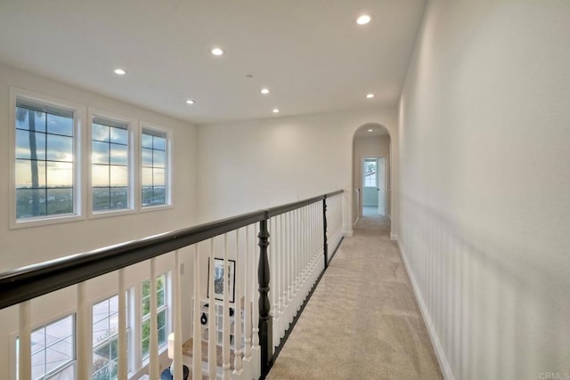 1664 Aryana Dr, Encinitas, CA 92024 - corridor featuring recessed lighting, arched walkways, and light colored carpet