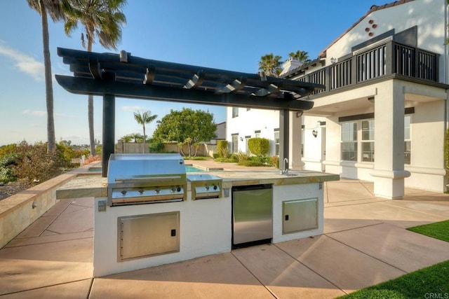1664 Aryana Dr, Encinitas, CA 92024 - patio / terrace with an outdoor kitchen, a patio area, and a pergola
