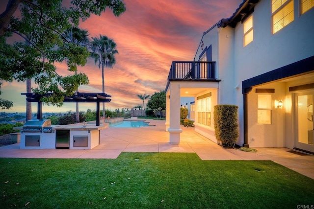 1664 Aryana Dr, Encinitas, CA 92024 - view of pool with area for grilling, a lawn, and a patio