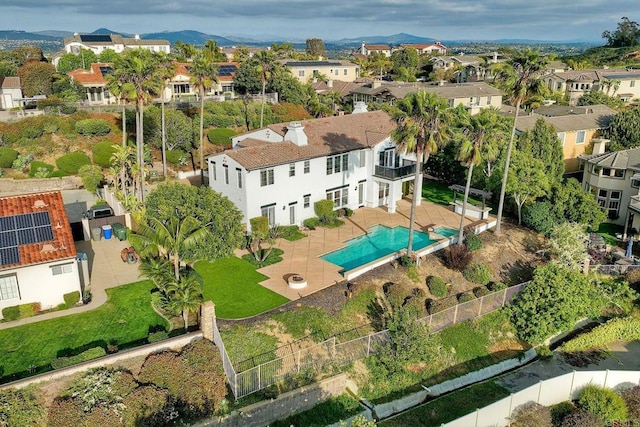 1664 Aryana Dr, Encinitas, CA 92024 - aerial perspective of suburban area featuring a pool area and a mountainous background
