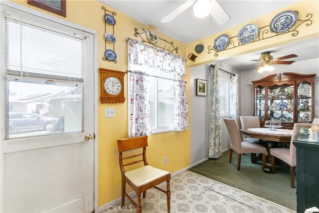 11947 Vivienda Ct, Grand Terrace, CA 92313 - interior space featuring ceiling fan, baseboards, and carpet