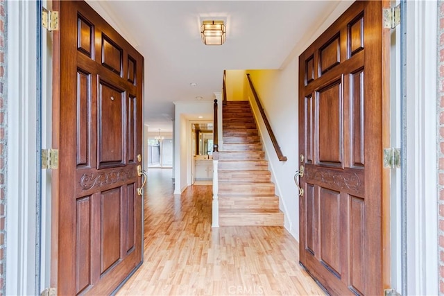 506 W Sierra Madre Blvd Unit D, Sierra Madre, CA 91024 - foyer entrance with stairs, baseboards, and light wood-style flooring