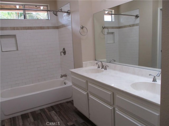 22956 Akwo Cir, Wildomar, CA 92595 - full bathroom with wood finished floors, shower / bath combination, and double vanity