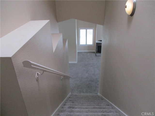 22956 Akwo Cir, Wildomar, CA 92595 - stairs featuring carpet floors, baseboards, and a fireplace