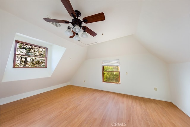 32140 Windrush Rd, Agua Dulce, CA 91390 - additional living space with ceiling fan, lofted ceiling, baseboards, and light wood-style flooring