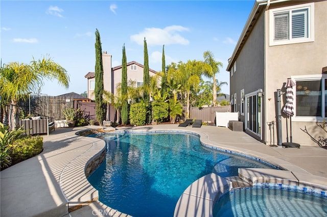 33081 Yucca St, Temecula, CA 92592 - view of pool with a fenced backyard, a patio, and a pool with connected hot tub