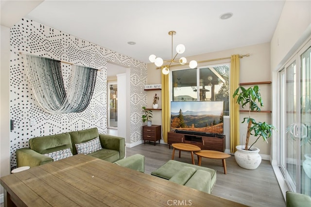 33081 Yucca St, Temecula, CA 92592 - dining space featuring wood finished floors, baseboards, and a chandelier