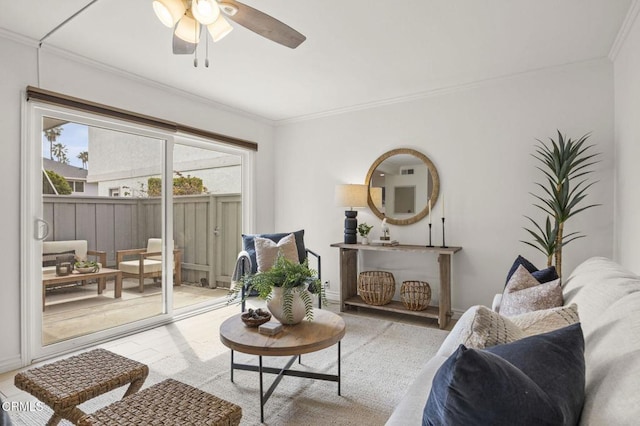 2515 Harbor Blvd Unit 1, Ventura, CA 93001 - living room featuring crown molding and ceiling fan