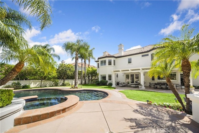 5366 Collingwood Cir, Calabasas, CA 91302 - view of swimming pool featuring french doors, a patio, outdoor lounge area, and a pool with connected hot tub