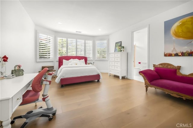5366 Collingwood Cir, Calabasas, CA 91302 - bedroom with wood finished floors, ensuite bath, a desk, and recessed lighting