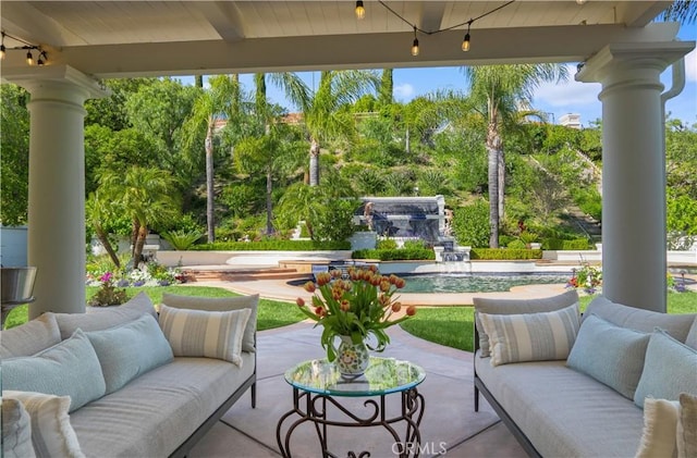 5366 Collingwood Cir, Calabasas, CA 91302 - view of patio featuring outdoor lounge area, an outdoor pool, and view of scattered trees
