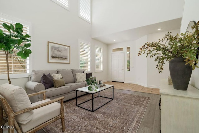 living area featuring light wood-style floors and plenty of natural light