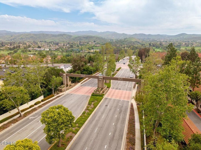 drone / aerial view with a mountain view