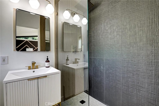 full bathroom with vanity and a walk in shower