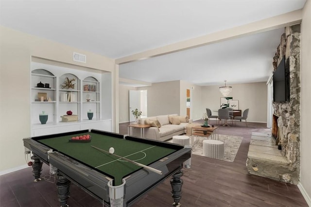6304 Tamarind St, Oak Park, CA 91377 - rec room with pool table, baseboards, wood finished floors, and visible vents