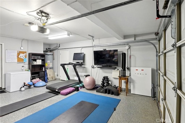 312 Barrington Cir, Redlands, CA 92374 - workout room with water heater and a garage