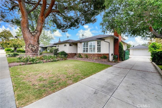 162 Acacia Ave, Monrovia, CA 91016 - single story home with a chimney, stucco siding, brick siding, a front yard, and a garage