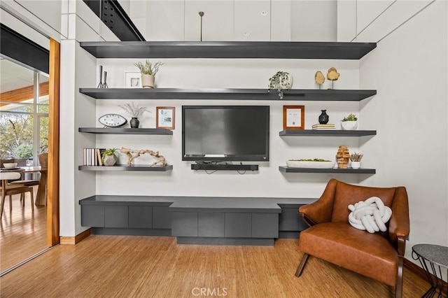 interior space featuring light wood-type flooring and baseboards