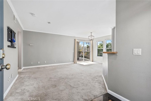 3408 Hathaway Ave Unit 301, Long Beach, CA 90815 - carpeted spare room featuring baseboards, a chandelier, ornamental molding, and a smoke detector