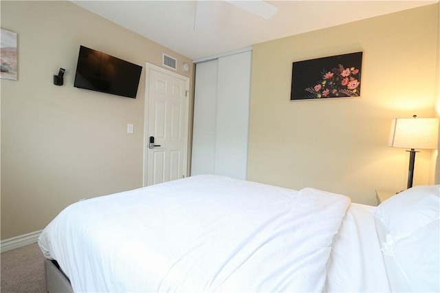 10629 El Este Ave, Fountain Valley, CA 92708 - carpeted bedroom with baseboards, a ceiling fan, visible vents, and a closet