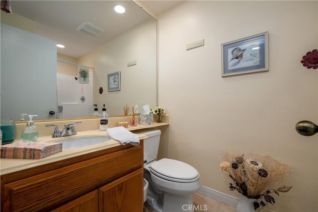 27191 Ryan Dr, Laguna Niguel, CA 92677 - bathroom with tile patterned flooring, visible vents, toilet, vanity, and walk in shower