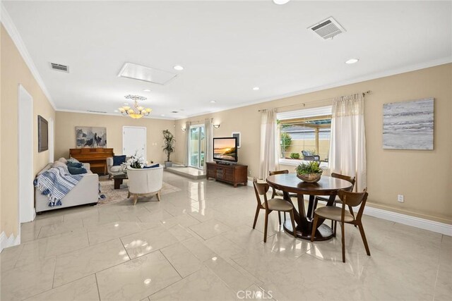 2700 Holly Ave, Arcadia, CA 91007 - dining room with baseboards, visible vents, and crown molding