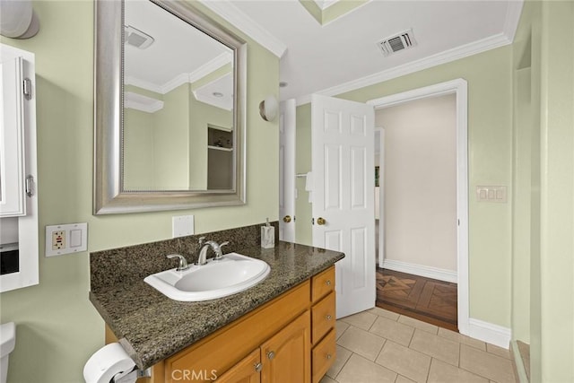 2700 Holly Ave, Arcadia, CA 91007 - bathroom featuring baseboards, ornamental molding, vanity, and visible vents