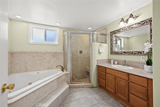 2700 Holly Ave, Arcadia, CA 91007 - bathroom featuring a shower stall, vanity, tile patterned flooring, and a jetted tub