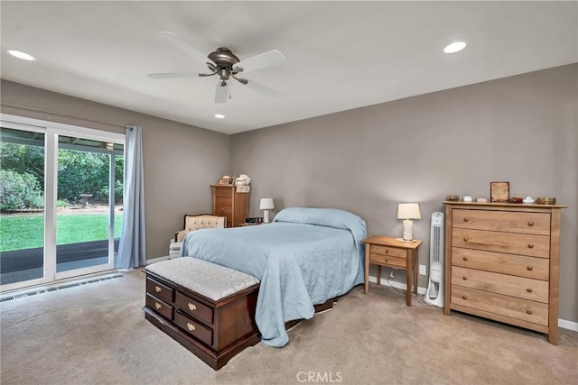 17126 Squirrelhill Rd, Hidden Valley Lake, CA 95467 - bedroom featuring recessed lighting, access to exterior, baseboards, and light carpet