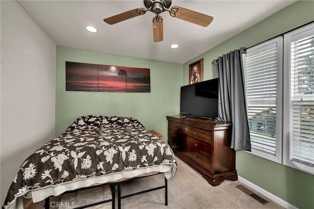 17126 Squirrelhill Rd, Hidden Valley Lake, CA 95467 - bedroom with recessed lighting, visible vents, carpet flooring, and ceiling fan