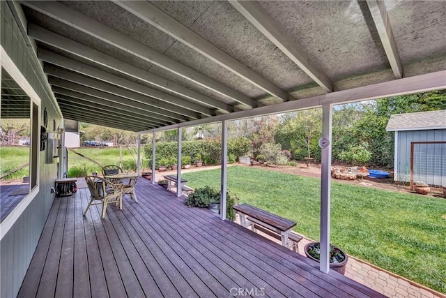 17126 Squirrelhill Rd, Hidden Valley Lake, CA 95467 - deck with an outdoor structure and a yard