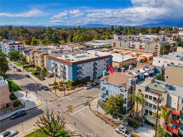 bird's eye view with a mountain view