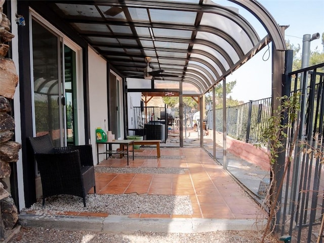 view of patio / terrace featuring a ceiling fan and a fenced backyard
