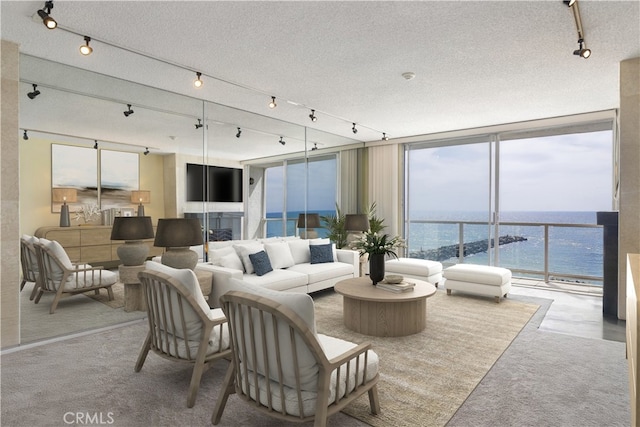 615 Esplanade Unit 302, Redondo Beach, CA 90277 - living area with track lighting, floor to ceiling windows, and a textured ceiling
