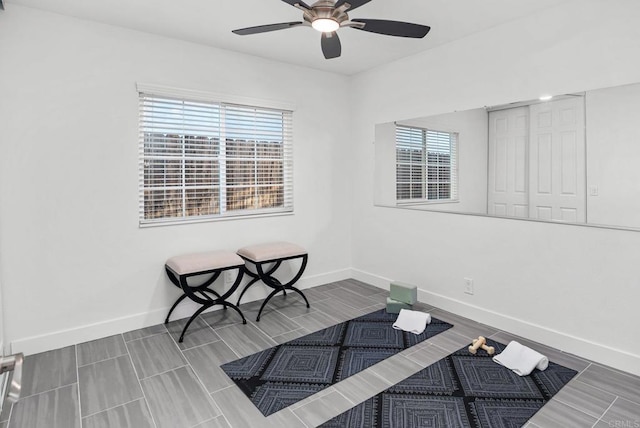 6770 Amberly St, San Diego, CA 92120 - sitting room featuring healthy amount of natural light, baseboards, a ceiling fan, and wood finish floors