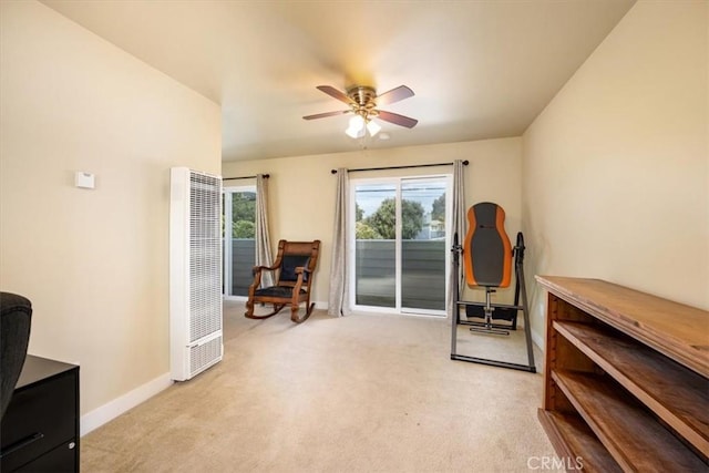 2103 Price St, San Luis Obispo, CA 93401 - interior space featuring light carpet, baseboards, ceiling fan, and a heating unit