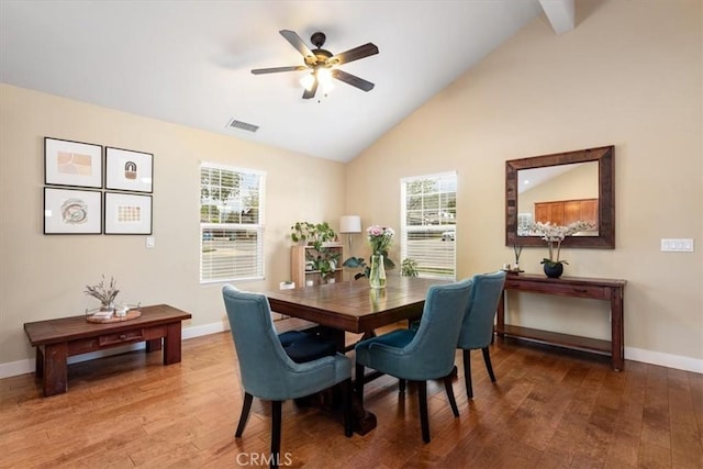 2103 Price St, San Luis Obispo, CA 93401 - dining area featuring ceiling fan, baseboards, wood finished floors, and visible vents