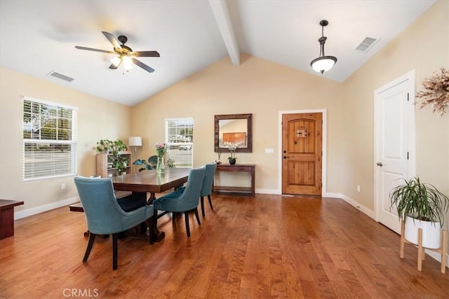 2103 Price St, San Luis Obispo, CA 93401 - dining area featuring wood finished floors, visible vents, a ceiling fan, and a healthy amount of sunlight
